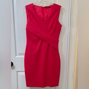 Tahari Bold Pink V-Neck Mini Dress